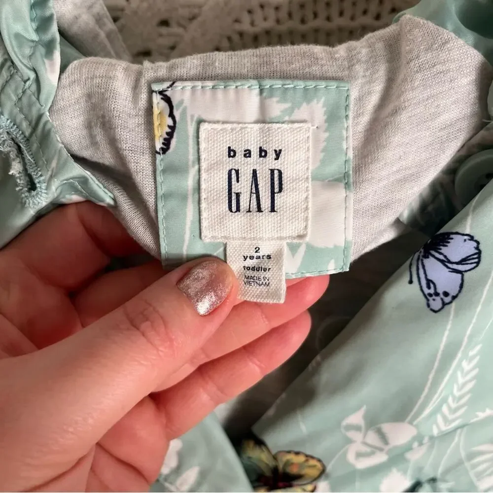 BABY GAP | Girl's Jacket Butterfly Print Raincoat With Hood Mint Green 24 Months